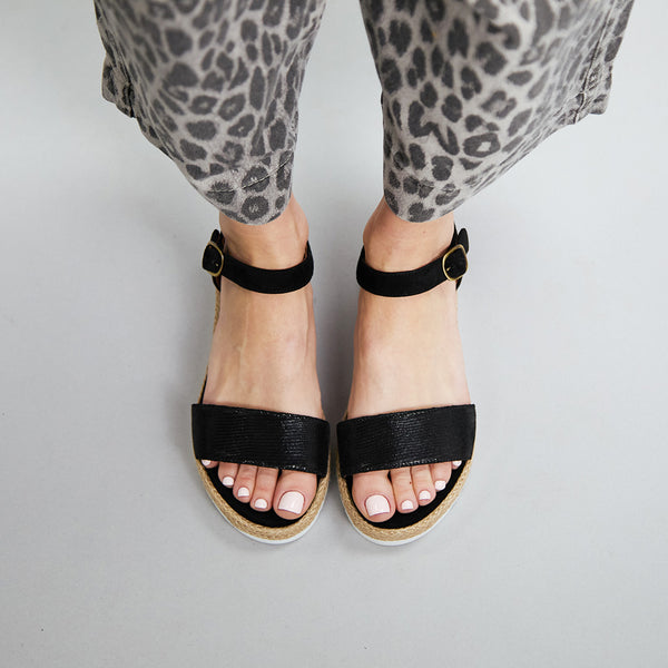 Esska Uma Metallic Black Flat Sandal