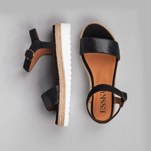 Esska Uma Metallic Black Flat Sandal