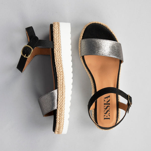Esska Uma Vegan Anthracite Flat Platform Sandal