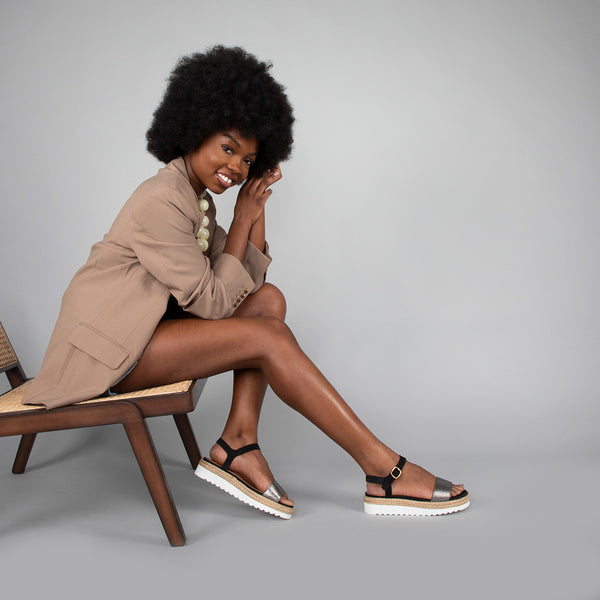 esska Uma Vegan Anthracite Flat Platform Sandal