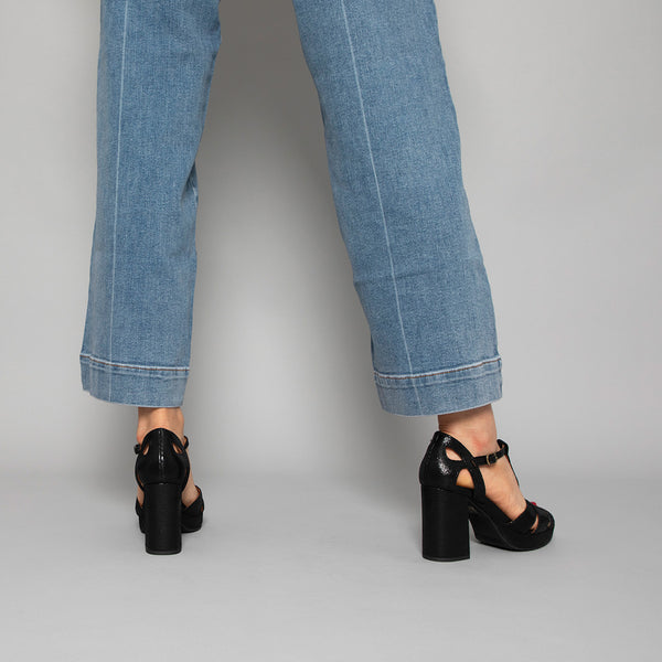 Esska Valerie Black Metallic High Heel Sandal