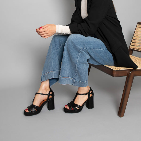 esska Valerie Black Metallic High Heel Sandal