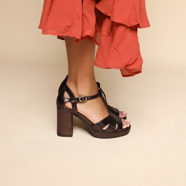 Esska Valerie Metallic Dark Brown High Heel Sandal