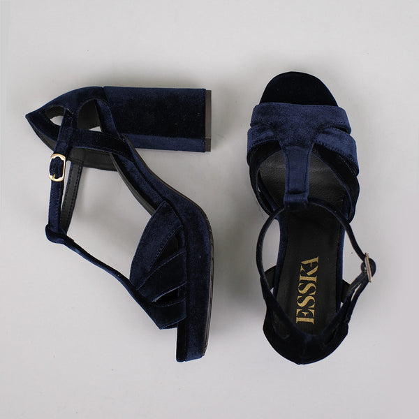 Esska Valerie Vegan Velvet Navy High Heel Sandal