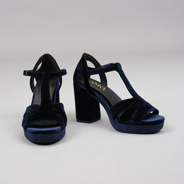 Esska Valerie Vegan Velvet Navy High Heel Sandal