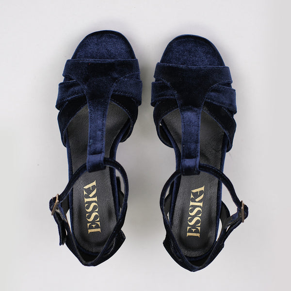 Esska Valerie Vegan Velvet Navy High Heel Sandal