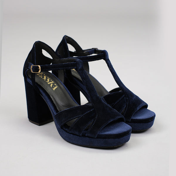 esska Valerie Vegan Velvet Navy High Heel Sandal