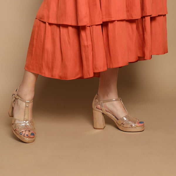 Esska Valerie WIDE Light Gold High Heel Sandals