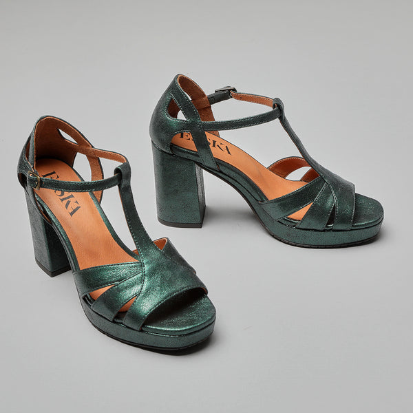 Esska Valerie WIDE Metallic Green High Heel Sandal
