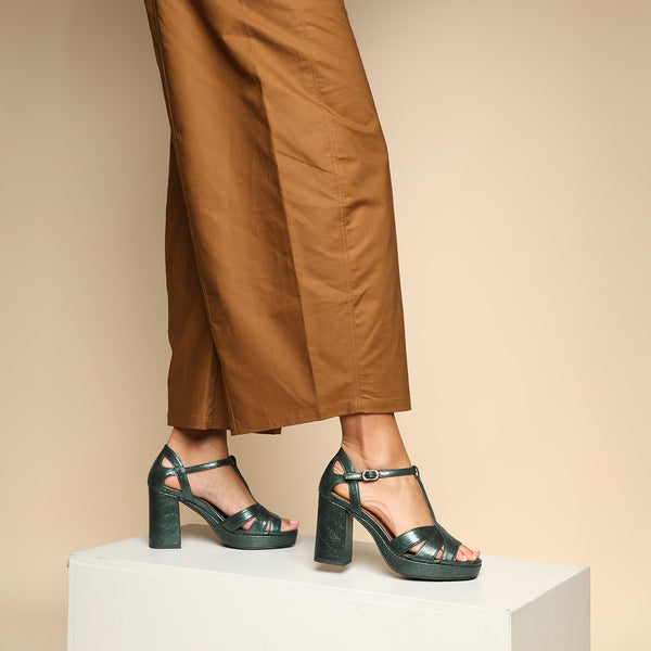 Esska Valerie WIDE Metallic Green High Heel Sandal