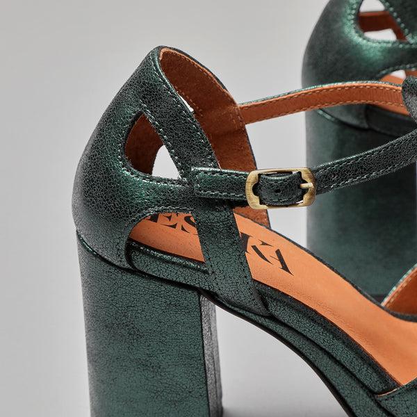 Esska Valerie WIDE Metallic Green High Heel Sandal