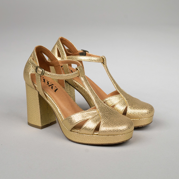 Esska Venice Vegan Embossed Gold High Heel Shoe