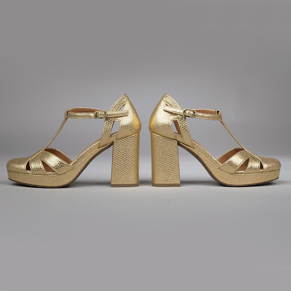 Esska Venice Vegan Embossed Gold High Heel Shoe