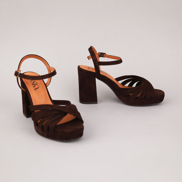 Esska Veronica Suede Dark Brown High Heel Sandal