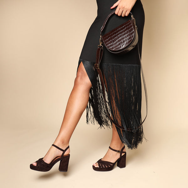 Esska Veronica Suede Dark Brown High Heel Sandal