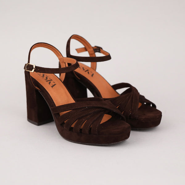 Esska Veronica Suede Dark Brown High Heel Sandal