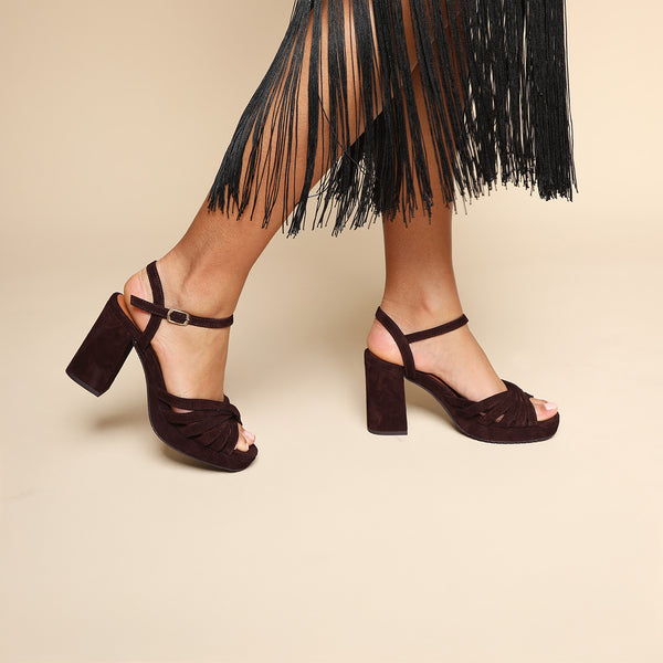 esska Veronica Suede Dark Brown High Heel Sandal