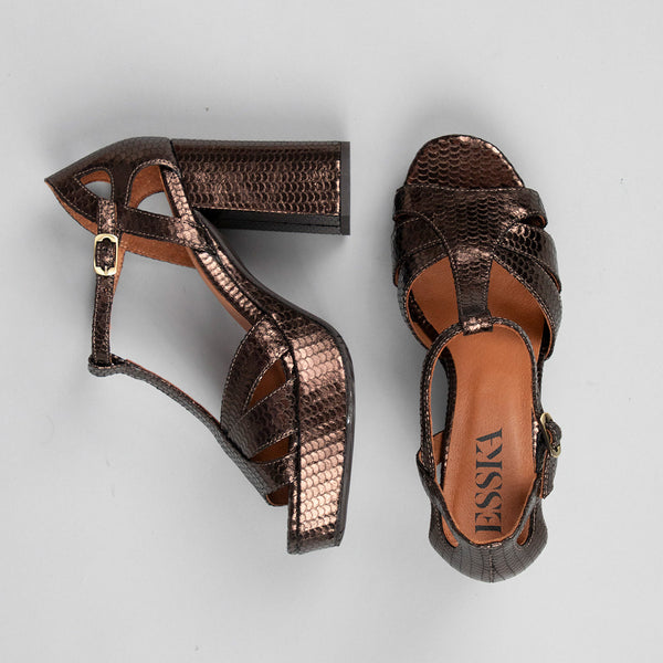 Esska Victoria Dark Brown High Heel T-Bar Sandal