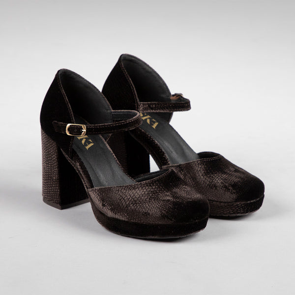 Esska Viv Velvet Carbon High Heel Shoe