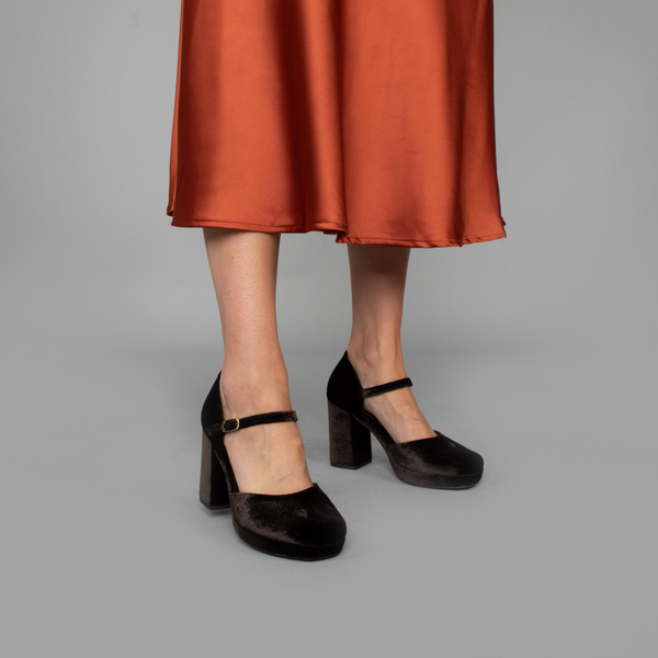 Esska Viv Velvet Carbon High Heel Shoe