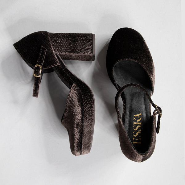 Esska Viv Velvet Carbon High Heel Shoe