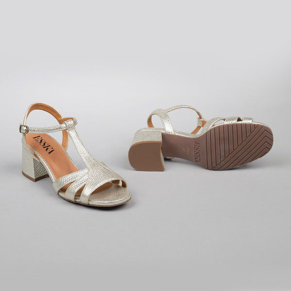 Esska Gabby Vegan Embossed Platinum Low Heel Sandal