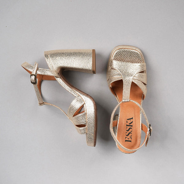 Esska Gaia Vegan Embossed Platinum High Heel Sandal