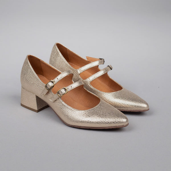 Esska Laura WIDE Vegan Embossed Platinum Low Heel Shoe