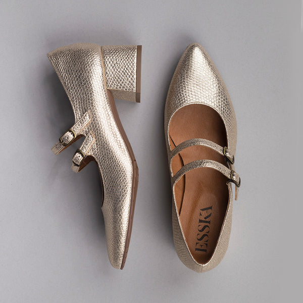 Esska Laura WIDE Vegan Embossed Platinum Low Heel Shoe