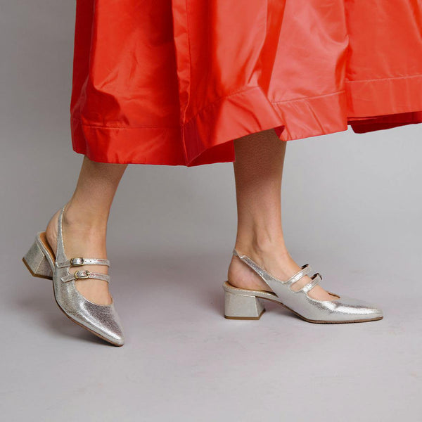 Esska Layal WIDE Vegan Silver Low Heel Sling Back Shoe