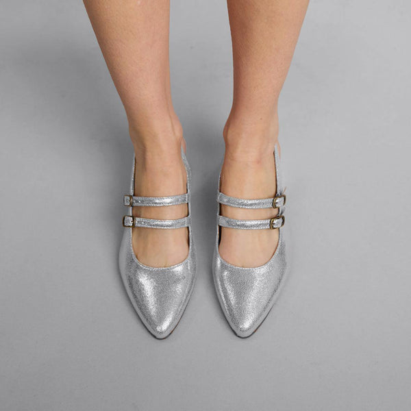 esska Layal WIDE Vegan Silver Low Heel Sling Back Shoe