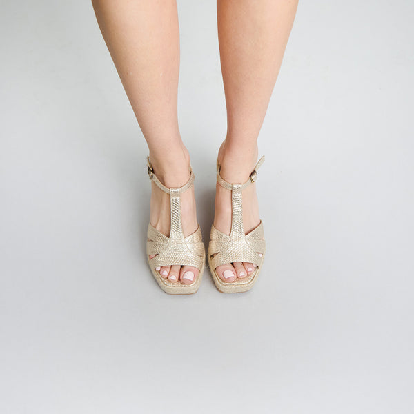 Esska Tanya VEGAN Embossed Platinum Platform Sandal
