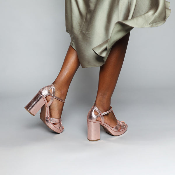 Esska Valerie WIDE Metallic Dusty Pink High Heel Sandal