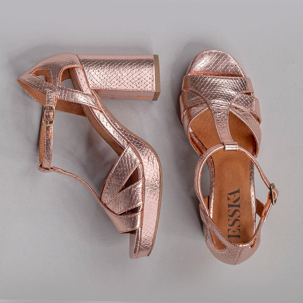 Esska Valerie WIDE Metallic Dusty Pink High Heel Sandal