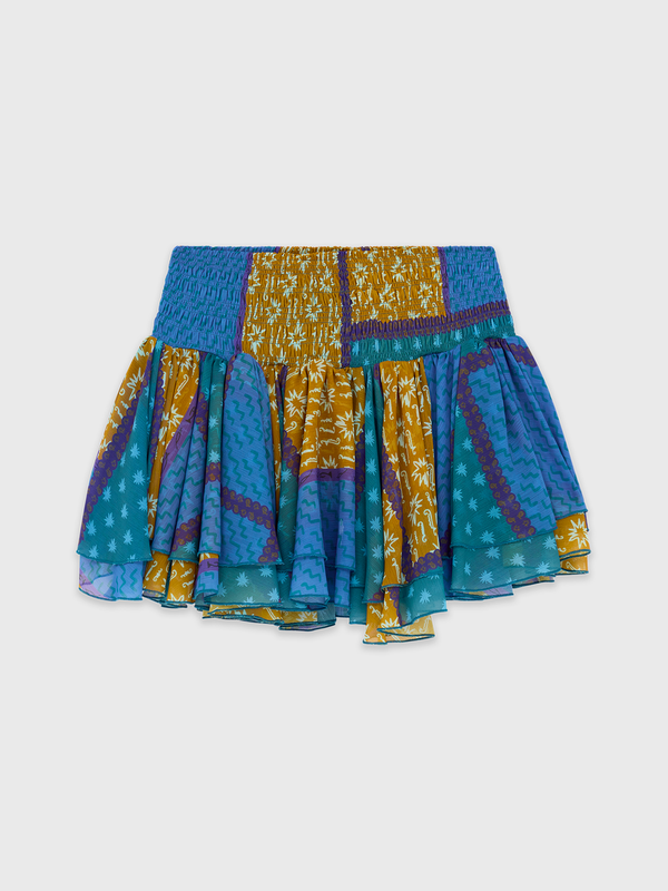 Esteban Cortazar Blue Estrellitas Silk Mini Skirt