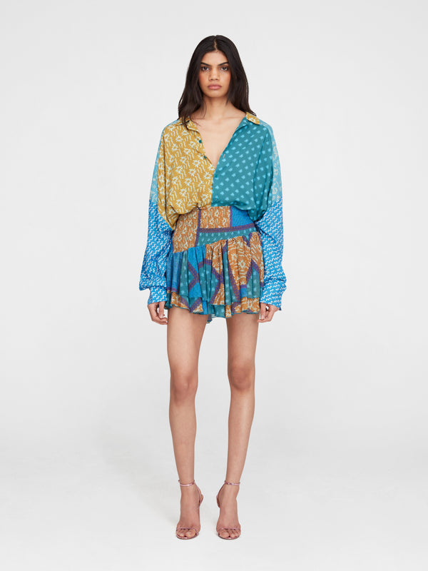 esteban cortazar Blue Estrellitas Silk Mini Skirt