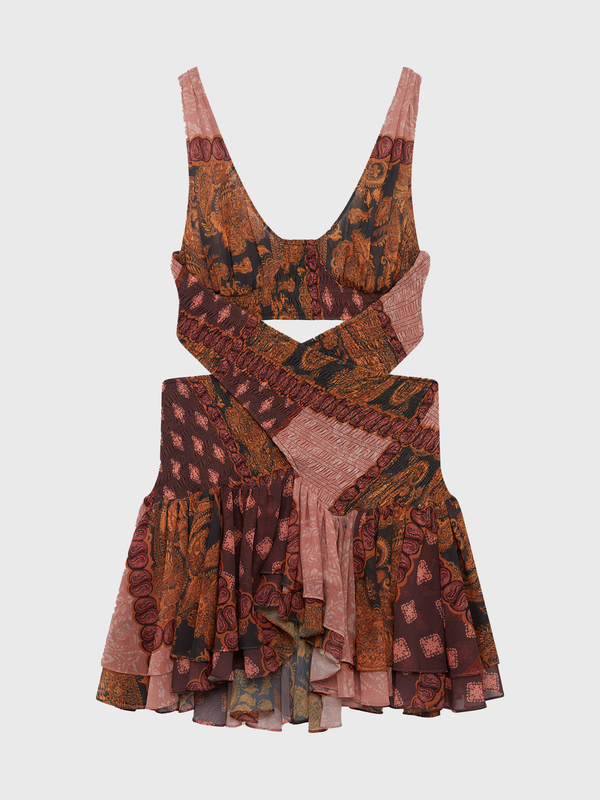 Esteban Cortazar Brown Estrellitas Silk Mini Dress