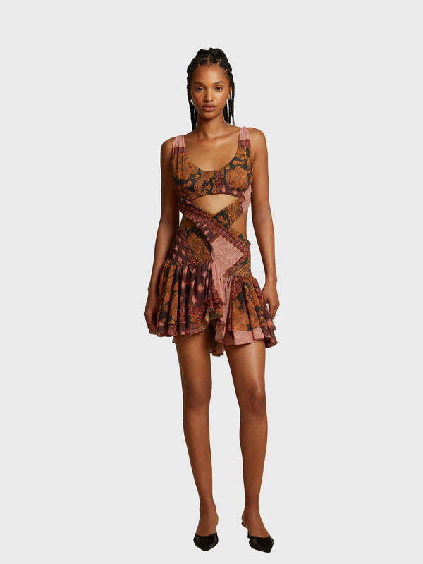 esteban cortazar Brown Estrellitas Silk Mini Dress