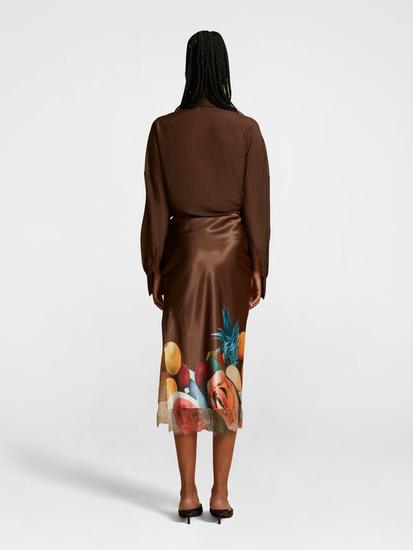 Esteban Cortazar Brown Salpicon Silk Skirt