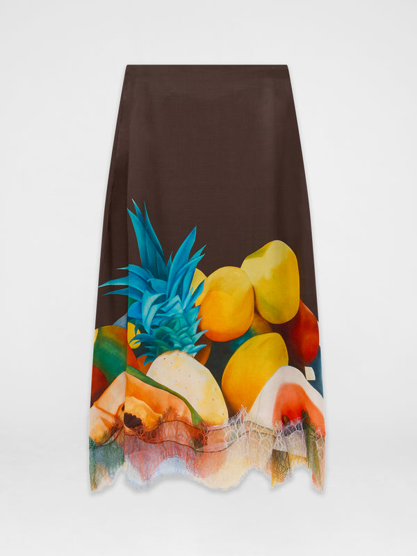 Esteban Cortazar Brown Salpicon Silk Skirt