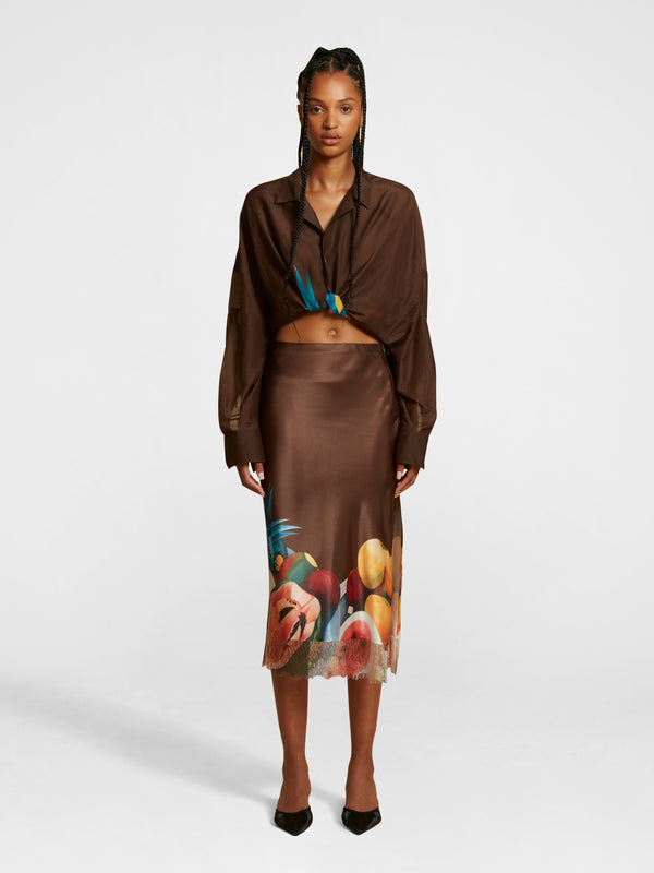 esteban cortazar Brown Salpicon Silk Skirt