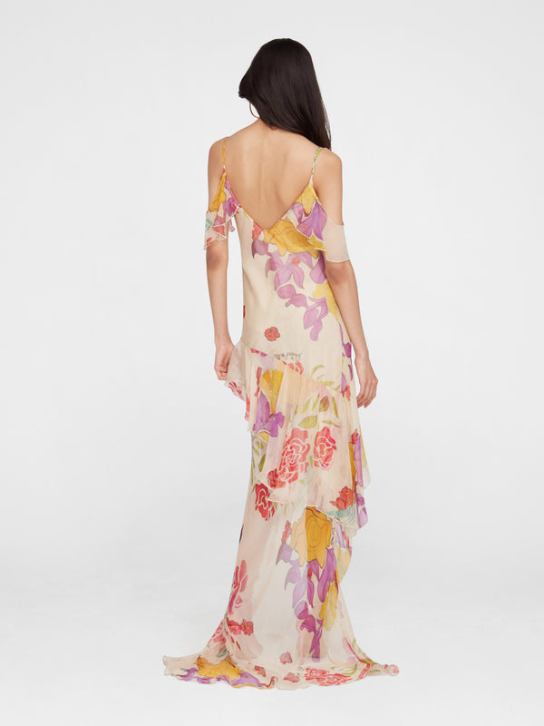 Esteban Cortazar Flores Silk Chiffon Long Dress