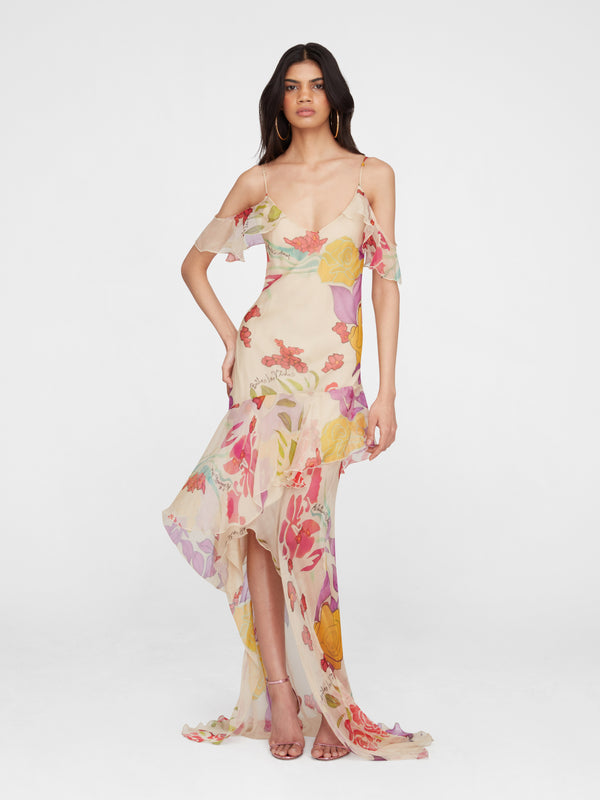 esteban cortazar Flores Silk Chiffon Long Dress