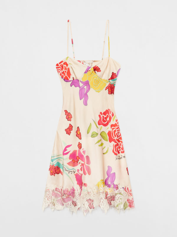 Esteban Cortazar Flores Silk Satin Mini Dress