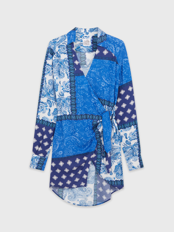 Esteban Cortazar Midnight Paisley Wrap Mini Dress Midnight Paisley