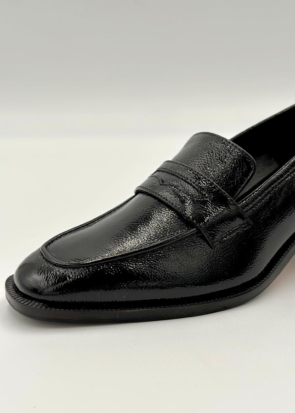 Estella Alice Heeled Penny Loafer In Black Patent Leather