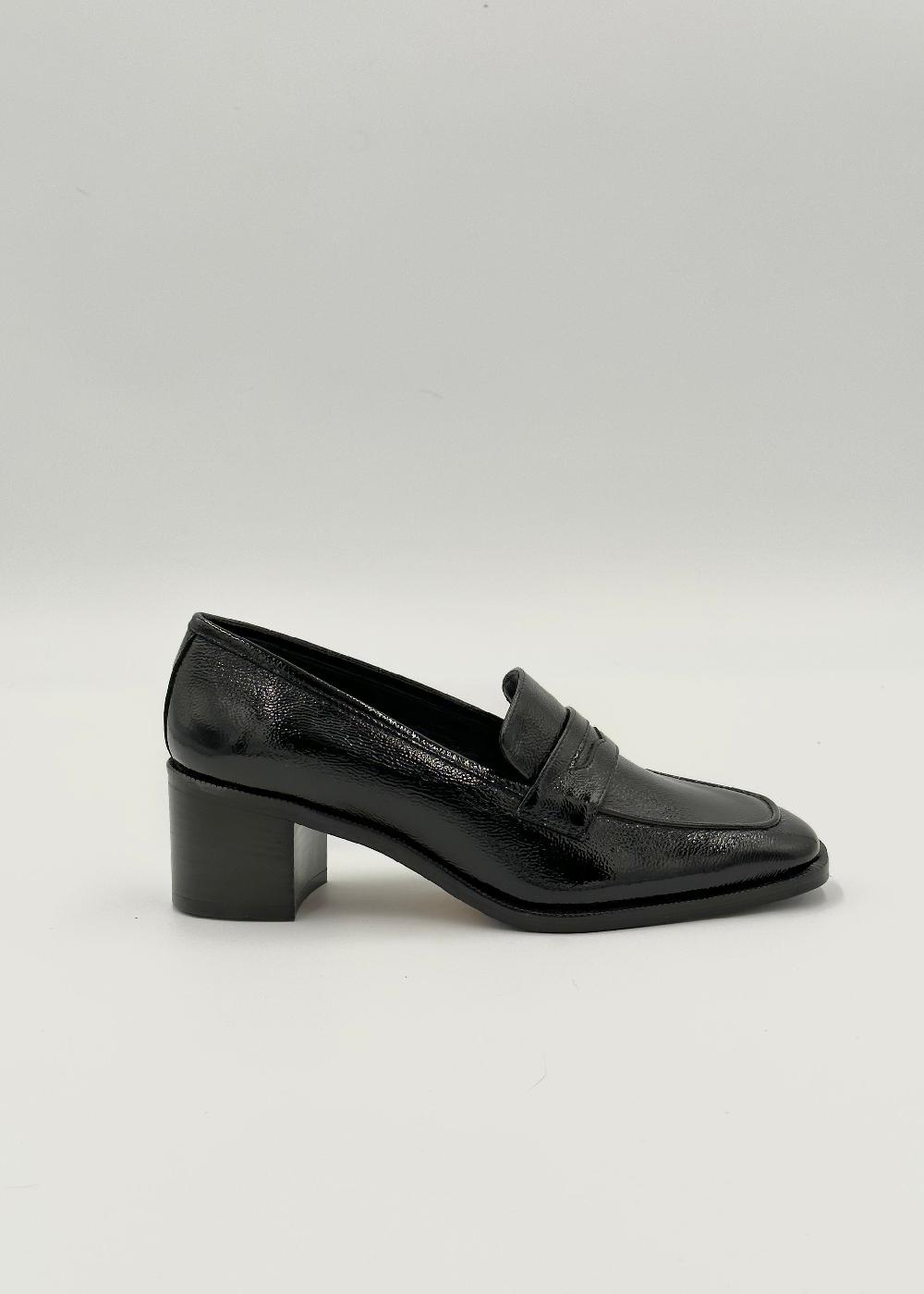 Estella Alice Heeled Penny Loafer In Black Patent Leather