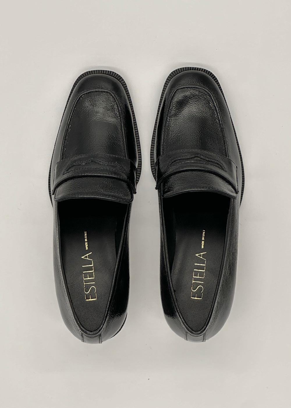 Estella Alice Heeled Penny Loafer In Black Patent Leather