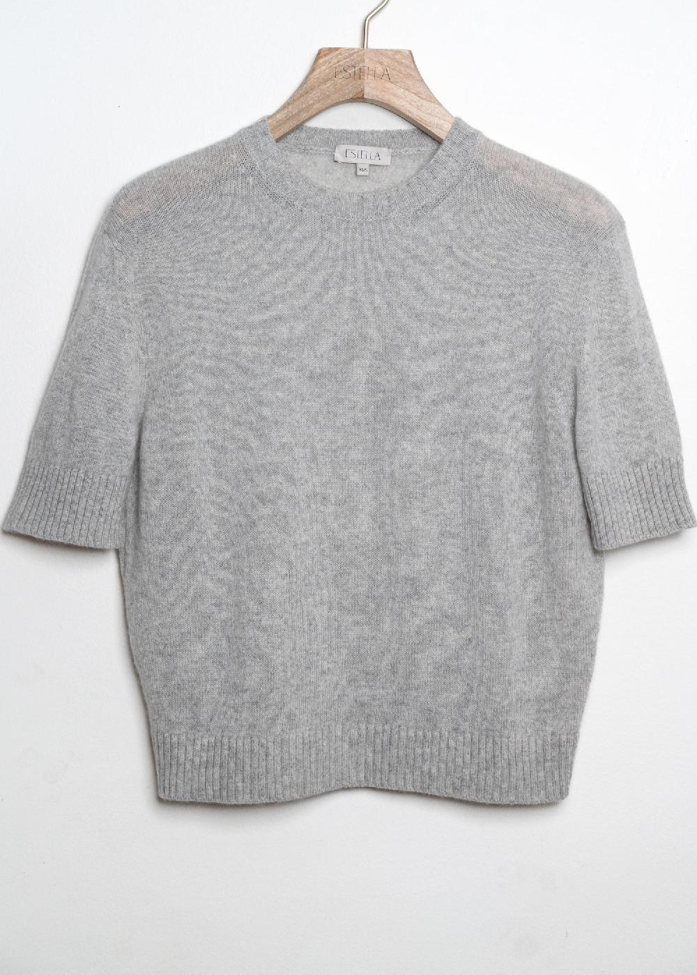 estella Cindy Short Sleeve Crewneck Cashmere Sweater in Gray Mist
