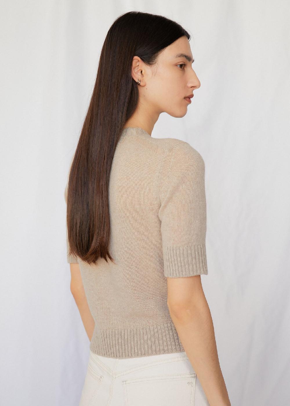 Estella Cindy Short Sleeve Crewneck Cashmere Sweater In Wheat